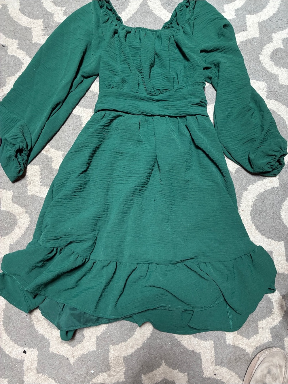 Amazon Green Long Sleeve Ruffle Hem Dress